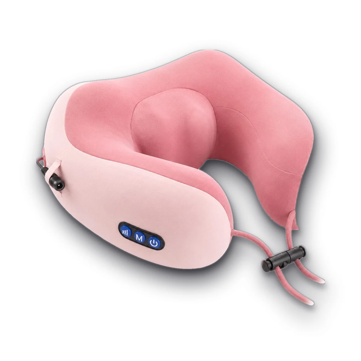 Almohada masajeadora cervical en U rosa con botones