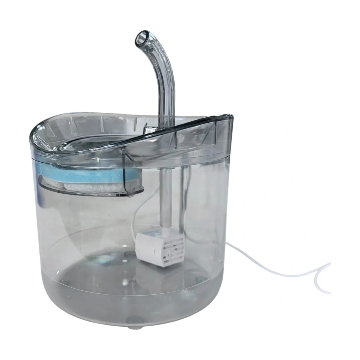 Fuente de agua transparente para mascotas con pico curvo