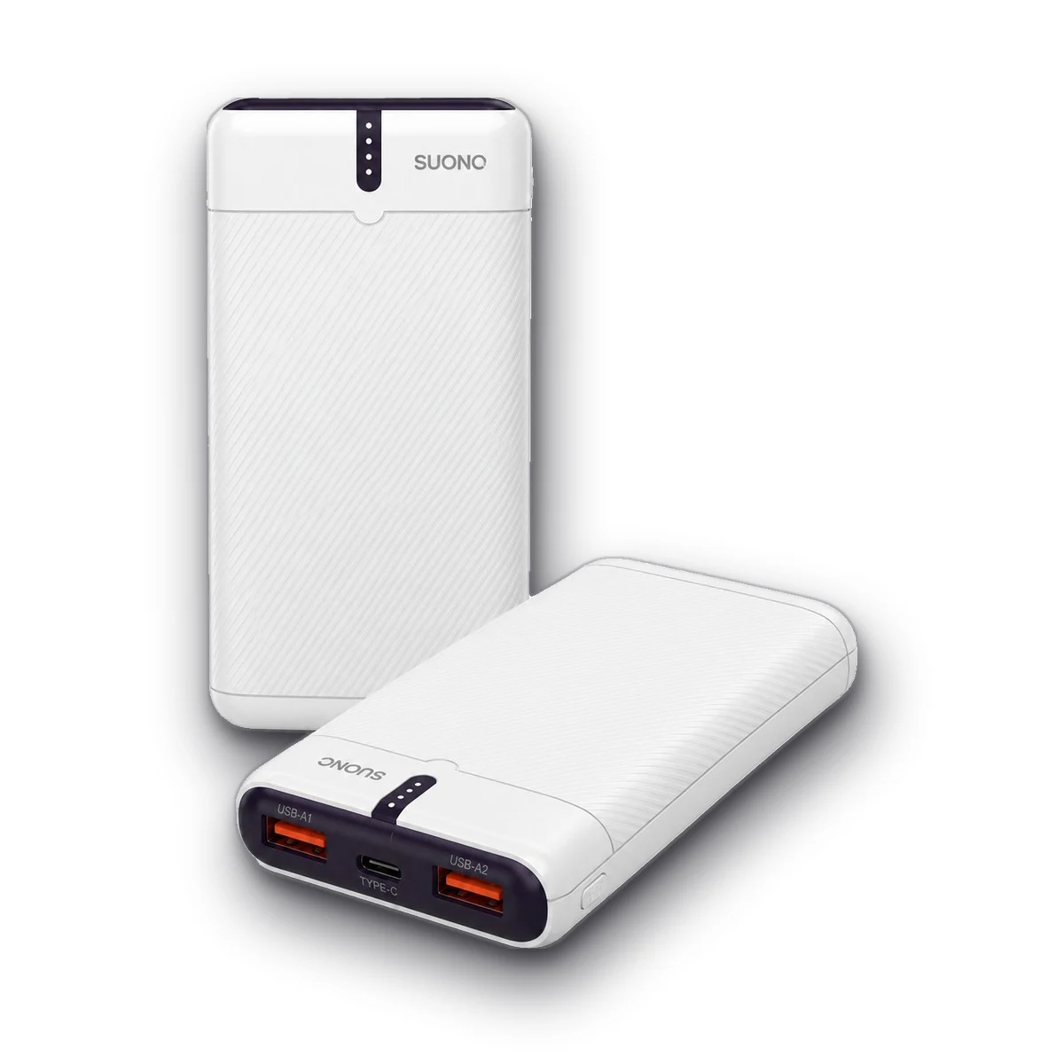 Power bank Suono blanco de 20.000 mAh con sus puertos USB