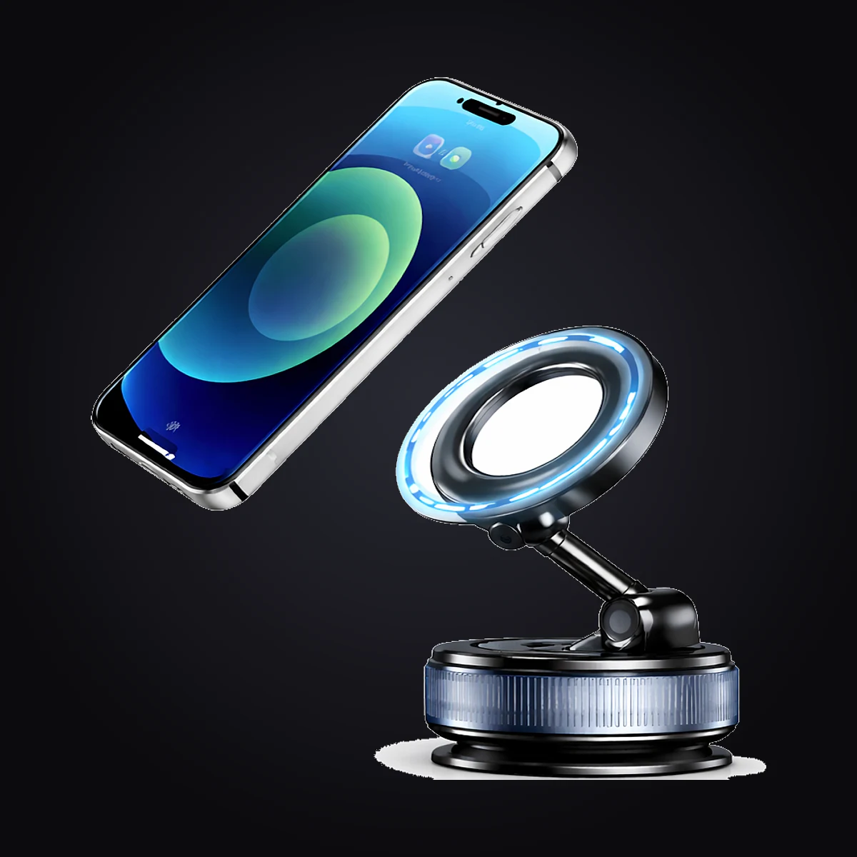 Soporte magnético 360 sosteniendo un iPhone